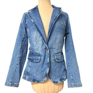 blazer jacket denim NWT DEAR JOHN S blue jean denim classic chore